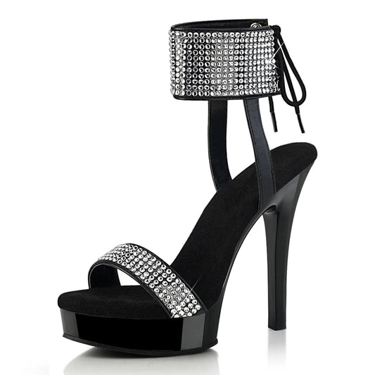 Escarpins à lacets pour femmes en strass, talons de 13 cm, sandales à plateforme sexy pour boîte de nuit, fétichisme, nouvelles chaussures de danse gothiques à bout ouvert