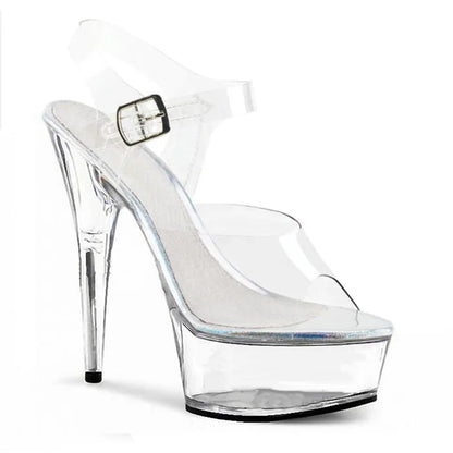 Sandales mode à talons hauts transparents de 15 cm en cristal, plate-forme à bout ouvert, grandes chaussures de strip-tease