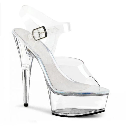 Sandales mode à talons hauts transparents de 15 cm en cristal, plate-forme à bout ouvert, grandes chaussures de strip-tease