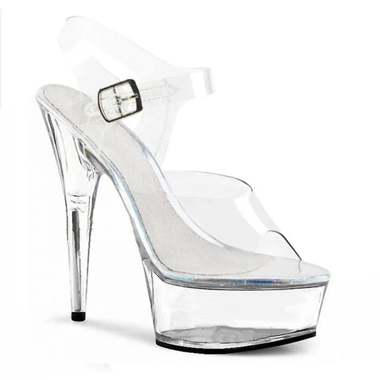 Sandales mode à talons hauts transparents de 15 cm en cristal, plate-forme à bout ouvert, grandes chaussures de strip-tease