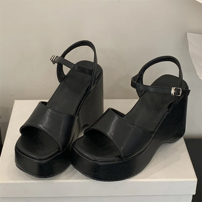 2025 European American Wedding Wind Comfortable Women's Open-Toed Peep Sandals Thick Soled Summer Slope Heel Breathable