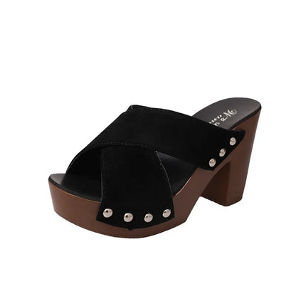 Sandales à plateforme à bout ouvert avec lanières croisées rivetées, sexy, rehaussantes, à fermeture boutonnée, pour le printemps, l'été, l'hiver