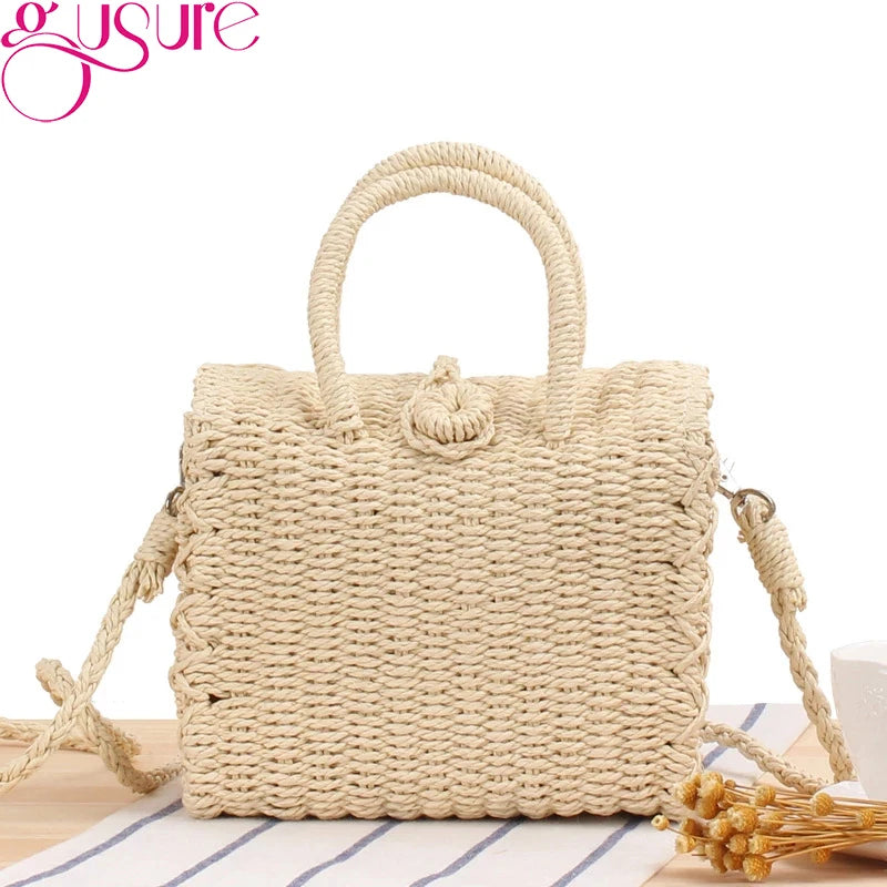 Gusure Ladies Summer Straw Woven Crossbody Bags Casual Small Hasp Shoulder Bag rafia Square Rattan Messenger Bag borse borsa