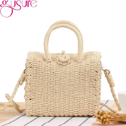 Gusure Ladies Summer Straw Woven Crossbody Bags Casual Small Hasp Shoulder Bag rafia Square Rattan Messenger Bag borse borsa