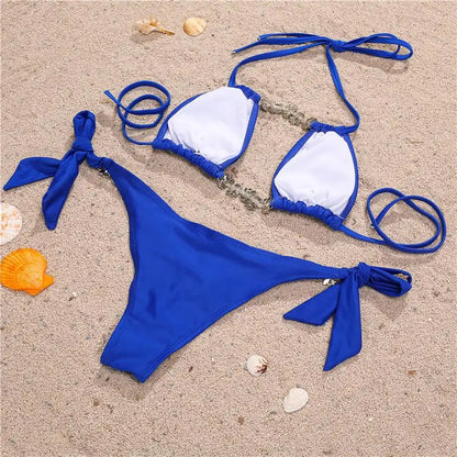 Bikini Leopardato con Strass 2026, Costume da Bagno Donna Scavato, Perizoma Femminile, Set Bikini con Diamanti, Halter