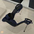 2025 Elegant Open Toe Silver Stiletto Heels Women's High Heel Sandals French Letter Buckle Wedding Height Increasing Shoes