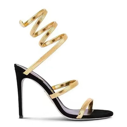 Lady's Gold Sandals with Lace-Up Closure Open Toe High Heels Sexy Party Shoes Large Size High Heels 42 43 44 45 46
