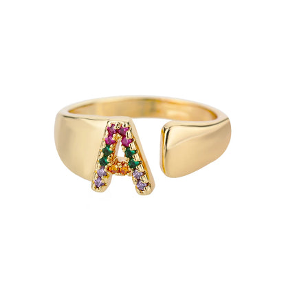 Anelli con lettera zircone arcobaleno per le donne Moda grosso lettera larga AZ anello in acciaio inossidabile matrimonio gioielli Boho spedizione gratuita