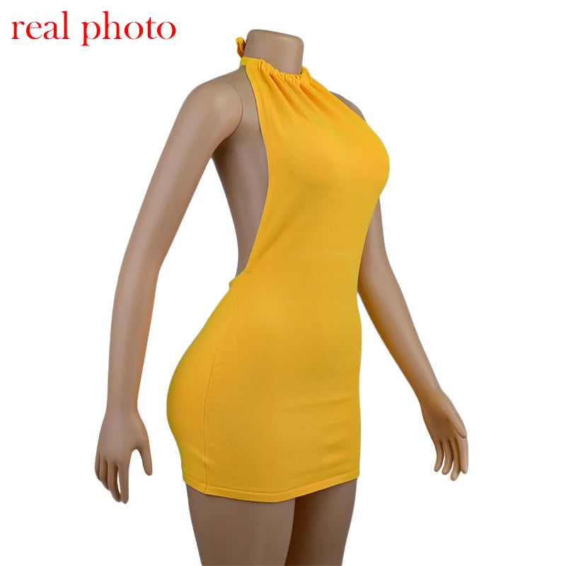 Mini abiti Sexy senza schienale con cavezza crittografica Bodycon Skinny Club Party abito lavorato a maglia senza maniche autunno Streetwear Beach Holiday