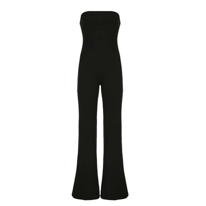 Sexy Strapless Sleeveless Wide Leg Loose Basic Solid Color High Elasticity Casual Fashion Jumpsuit Pants