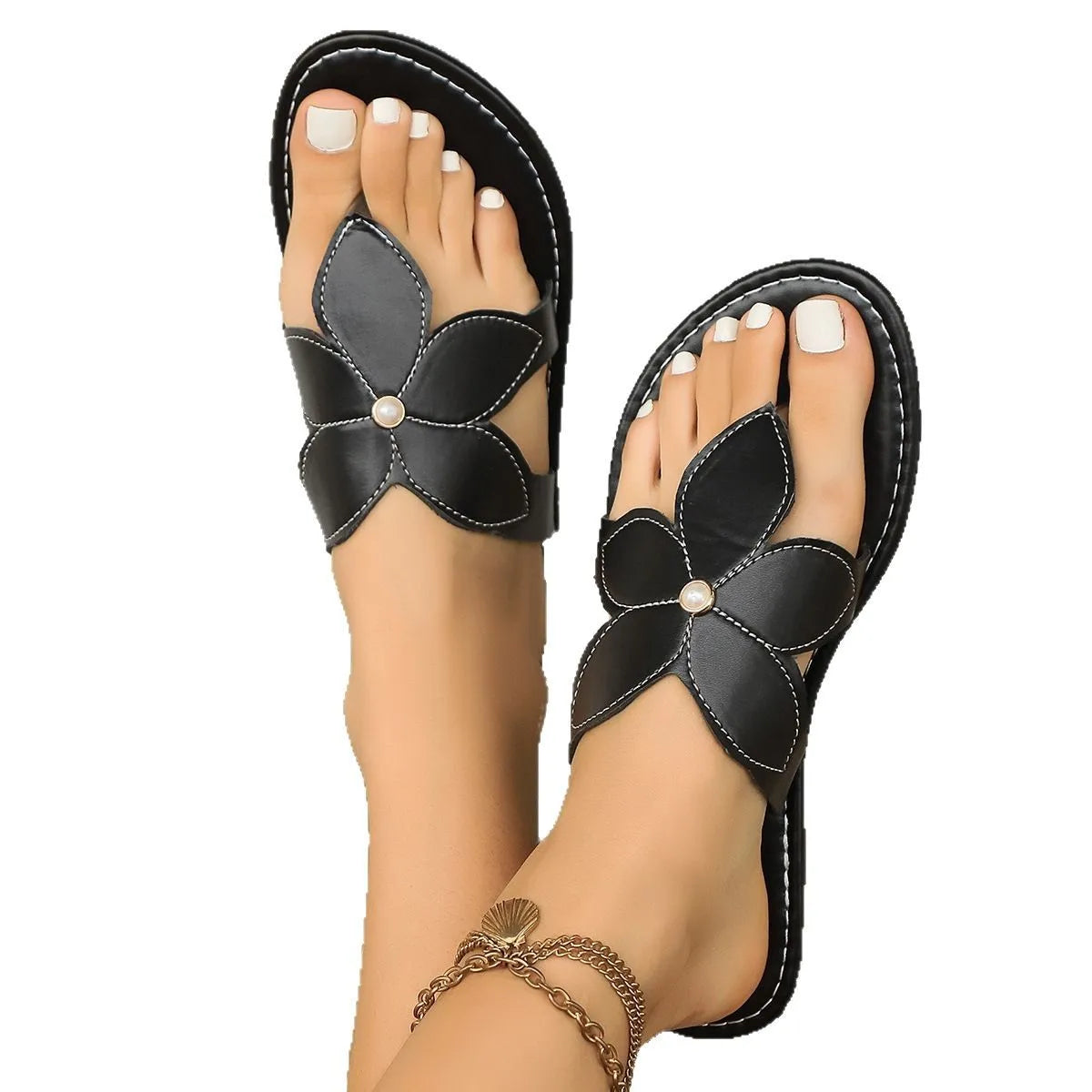 Sandales Plates Femme Grande Taille Respirantes en Caoutchouc Extérieur Été avec Amorti Design Simple Plateforme Tendance Mode