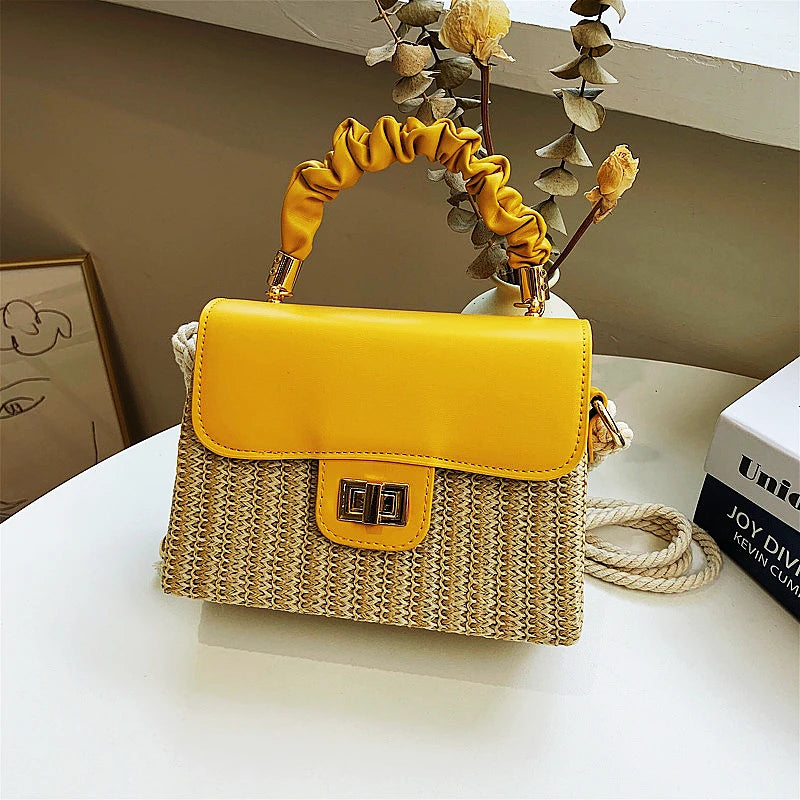 Borsa da spiaggia in paglia per donna 2021 Borsa estiva con manico pieghettato Borsa di design di lusso Borsa a tracolla in colore a contrasto e borsetta Lady Bolsos
