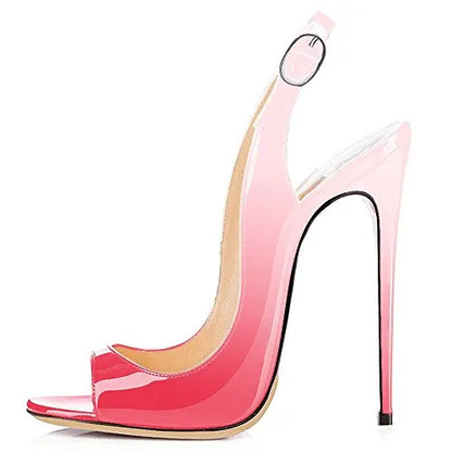 Sandales à talons hauts pour femmes en cuir verni dégradé Escarpins à bride arrière avec boucle Bout ouvert Talon aiguille
