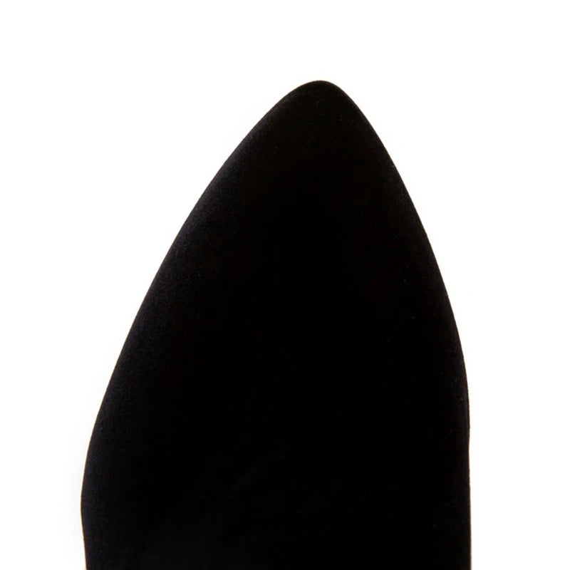 REAVE CAT Ankle Boots Pointed Toe Shoes women Sale Thin Heels Flock Suede Leather Rhinestone Big Size 31-50 Weeding Blue Black