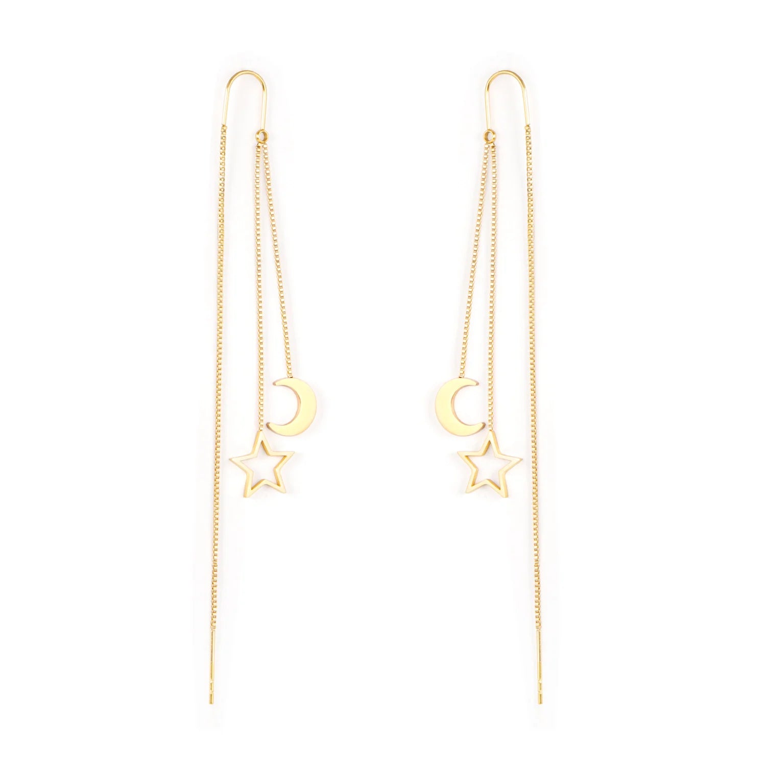 LUXUSTEEL 2021 Stella Luna Orecchini a pendaglio per le donne Stile alla moda Colore oro Acciaio inossidabile Orecchino a catena lunga Brinco Party