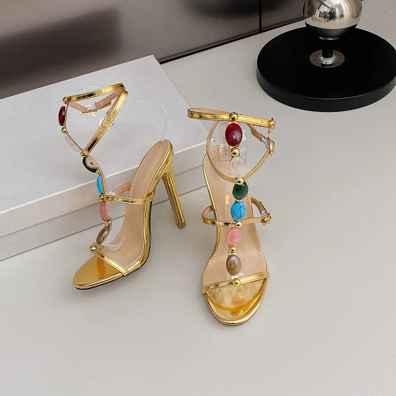 2025 Summer Style Open Toe Buckle Sandals 11cm Stiletto Heels with Feminine Elegant Height Increasing Feature Sandal
