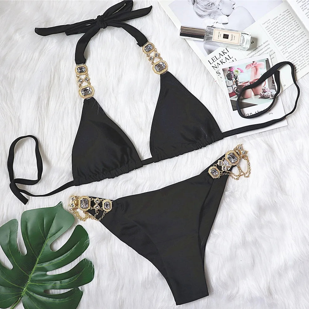 Neuer Badeanzug Kristall-Diamant-Badeanzug Sexy Badeanzug Fabrik auf Lager Metallaccessoires Bikini Schmuck Bademode