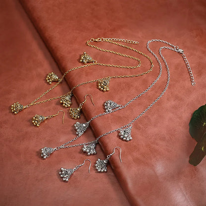 Boucles d'oreilles cloches de couleur argentées pour femmes indiennes/Ensemble collier bijoux de mariage Pendentifs boucles d'oreilles Jhumka de Bohème