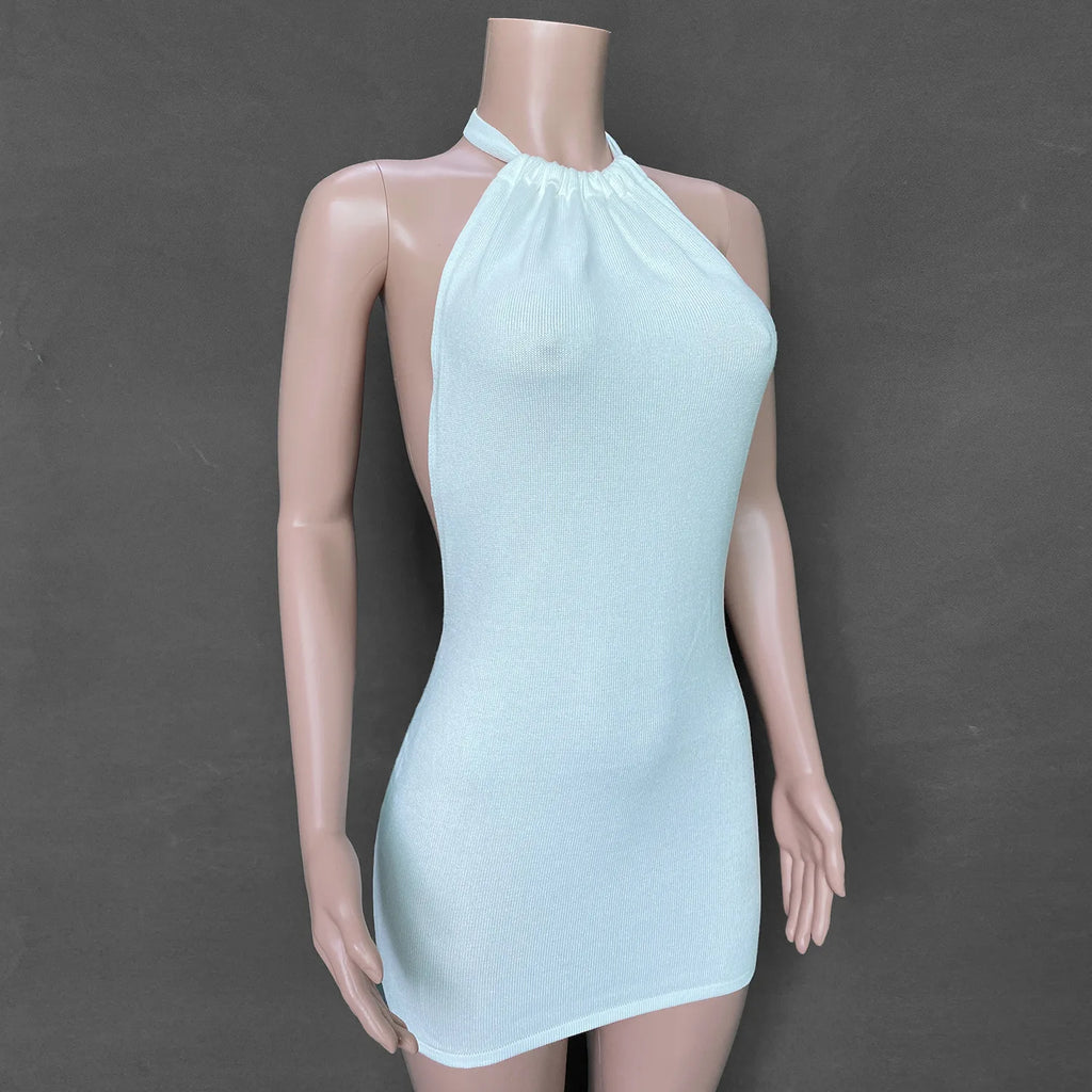 Mini abiti Sexy senza schienale con cavezza crittografica Bodycon Skinny Club Party abito lavorato a maglia senza maniche autunno Streetwear Beach Holiday