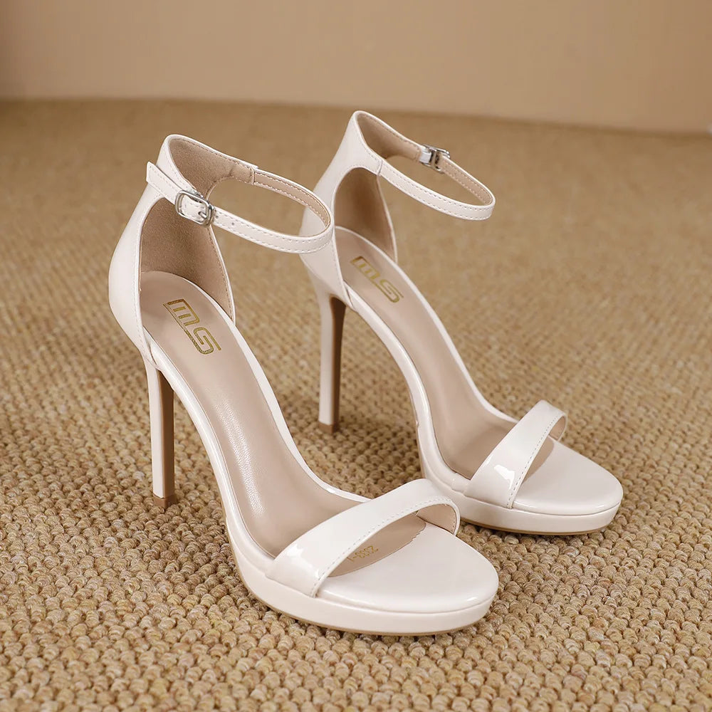 Y 34-41 Sandales à talons hauts de 10 cm pour femmes avec bride à la cheville, boucle de robe de mariée, lanière simple, chaussures pour femmes