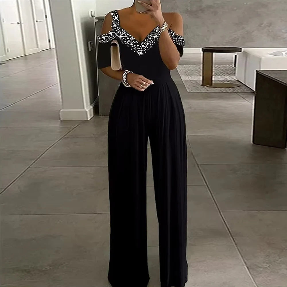 Latest Arrivals Ladies Casual Jumpsuits Female Solid Color Beaded Sleeveless Bodycon Lady Elegant Women Plus Size Jumpsuits