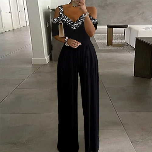 Latest Arrivals Ladies Casual Jumpsuits Female Solid Color Beaded Sleeveless Bodycon Lady Elegant Women Plus Size Jumpsuits