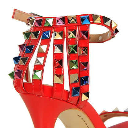 2022 Bunte Nieten Sandalen für Damen Sexy 11CM Absätze Bling Reflektierende Chaussure Talon Modische Sommerschuhe