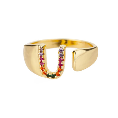 Anelli con lettera zircone arcobaleno per le donne Moda grosso lettera larga AZ anello in acciaio inossidabile matrimonio gioielli Boho spedizione gratuita