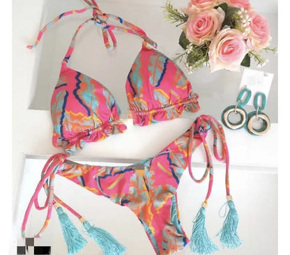 RUOTONGSEPT Sexy Micro Bikinis Set 2024 New Swimsuit Women Feather Print Bandage Swimwear Female Bathing Suit Brazilian Biquinis