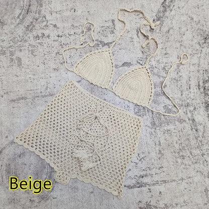 2024 Damen Sommer Sexy Handgemachtes Häkel-Bikini-Set Damen Urlaub Freizeit Strand Badeanzug Handgehäkelter Split Bikini BH Anzug Mädchen