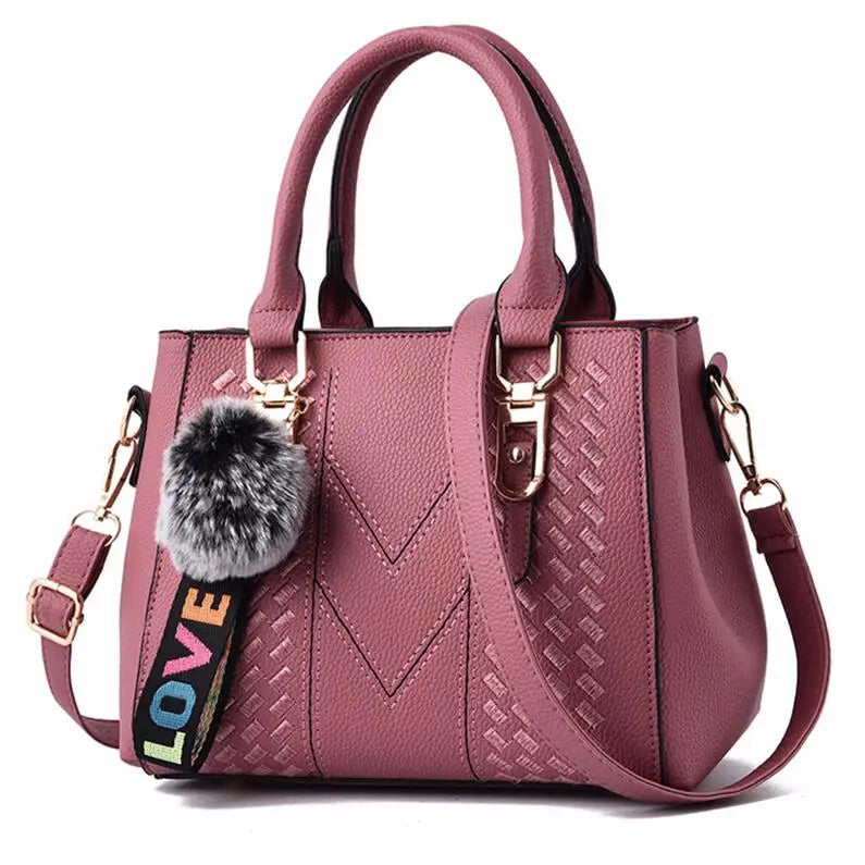 Borse a tracolla ricamate Borse da donna in pelle Borse da donna Sac a Main Borsa a mano con palla per capelli da donna