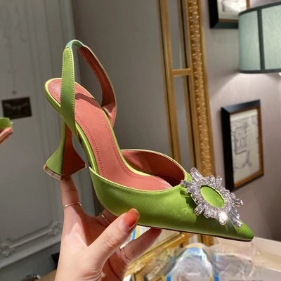 Estate europea e americana 2021 nuove scarpe da donna con tacco alto a punta girasole trapano fibbia punta chiusa sandali con tacco coppa di vino