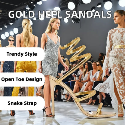 Lady's Gold Sandals with Lace-Up Closure Open Toe High Heels Sexy Party Shoes Large Size High Heels 42 43 44 45 46