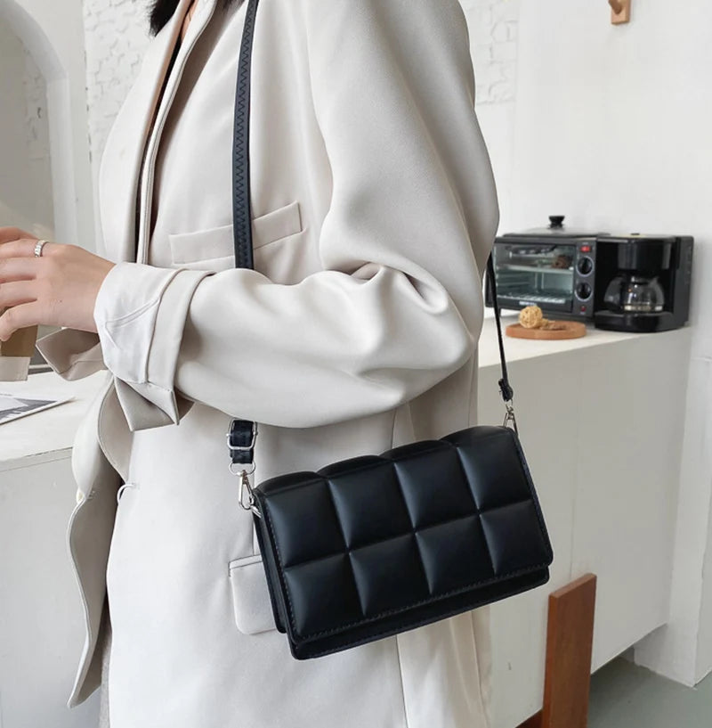 Nuove borse a tracolla moda tinta unita borsa a tracolla da viaggio femminile plaid piccole borse a tracolla in pelle PU per donna