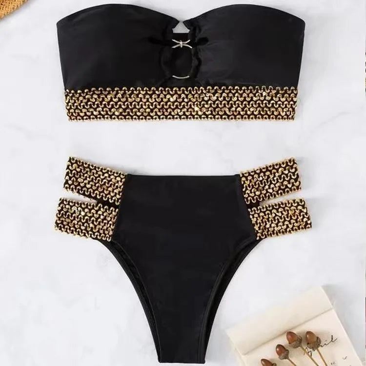 2pcs Sexy Women Summer Swimwear Bikini Set Bra METAL FITTIN G-String Thong Beach Suit Swimsuit Bathing Suit Swimming Suit 2130