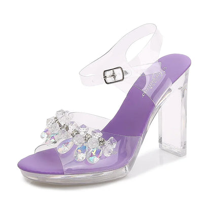 Fashion Women's Summer Open Toe PU Dress Sandals 11CM Black High Heels Waterproof Platform Flat Heeled Sexy Height Increasing