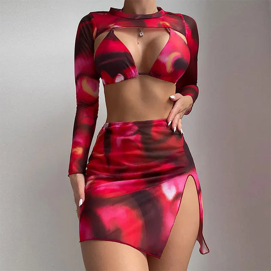Ensemble de 4 pièces de maillot de bain tie-dye grande taille avec paréo