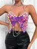 Festival Outfit 2024 Summer New Fashion Nightclub Sexy Sequin Bright Triangle Stitching Bikini Hollow Out Tank Top