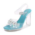 Fashion Women's Summer Open Toe PU Dress Sandals 11CM Black High Heels Waterproof Platform Flat Heeled Sexy Height Increasing