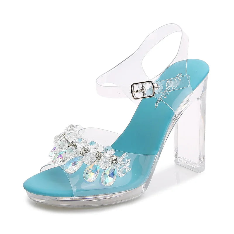 Fashion Women's Summer Open Toe PU Dress Sandals 11CM Black High Heels Waterproof Platform Flat Heeled Sexy Height Increasing