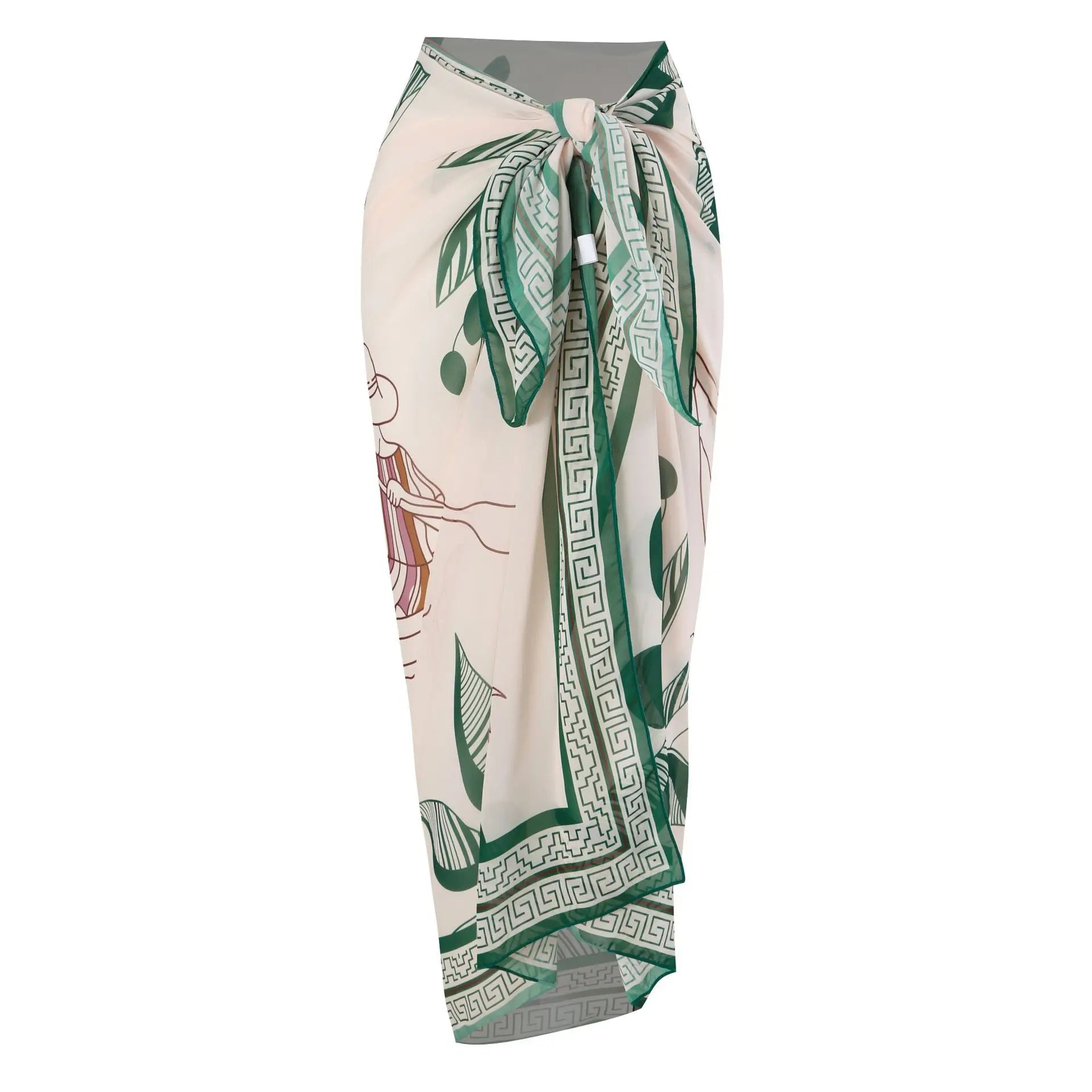 High Quality Swimwear Fabric Women Print Sarong Swimsuit Beach Coverup Wrap Skirt Pareo 2Pcs Bikini Set Custom Logo Bathing Suit