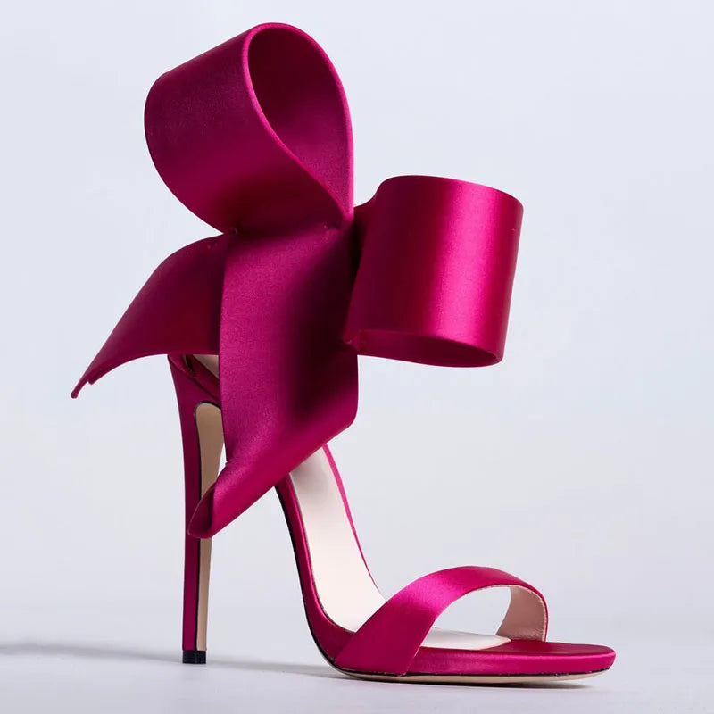 Sandales à talon aiguille en satin avec grand nœud, pour femme, chaussures 2021