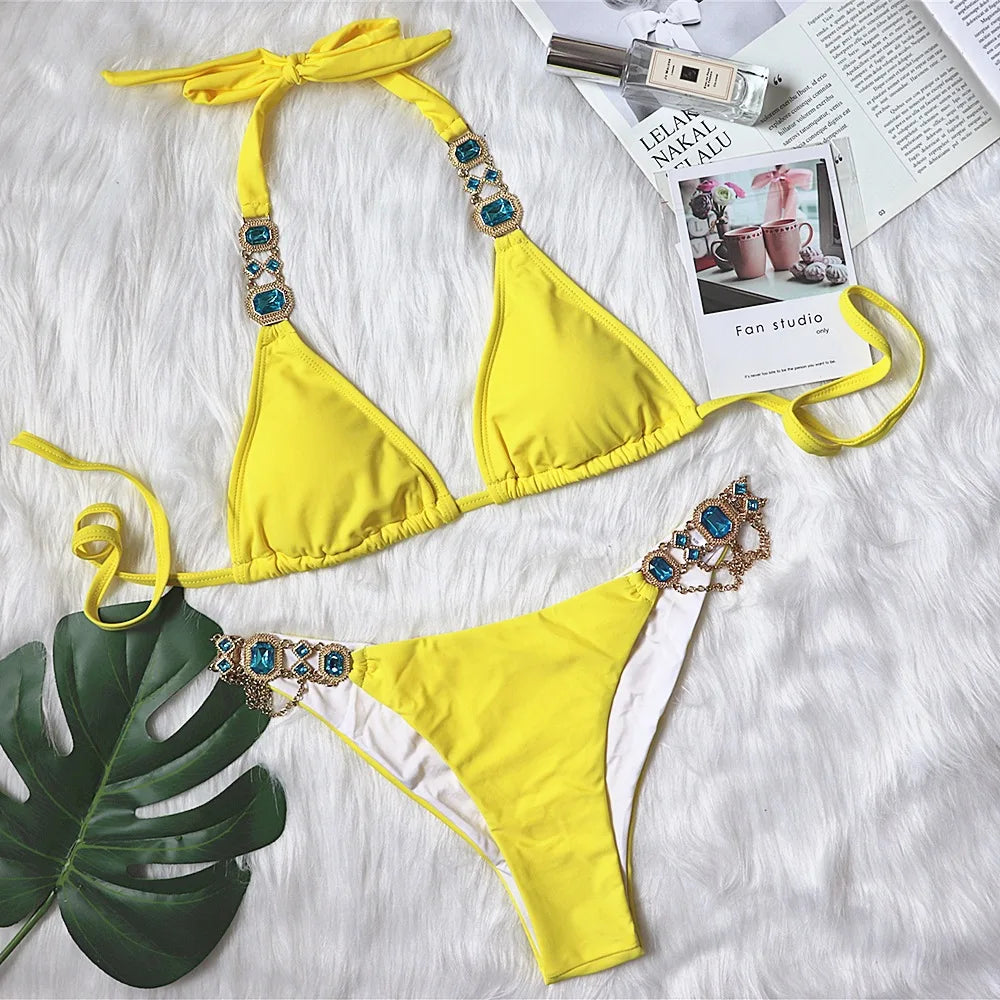 Neuer Badeanzug Kristall-Diamant-Badeanzug Sexy Badeanzug Fabrik auf Lager Metallaccessoires Bikini Schmuck Bademode
