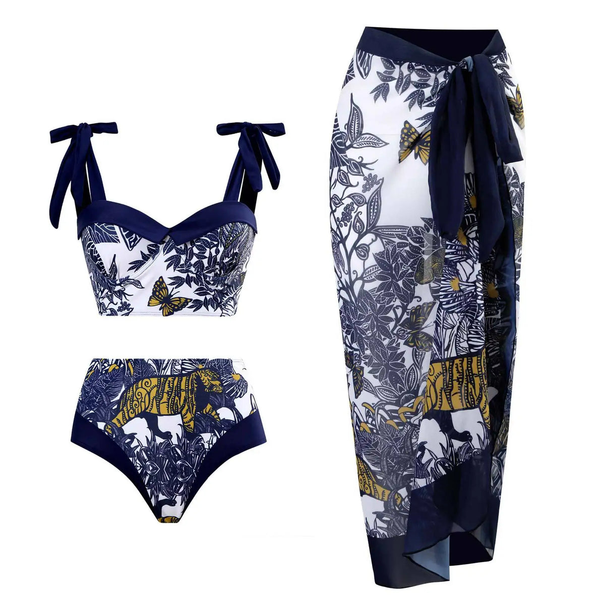 2023 Two Piece Swimsuit Sling High Waist Skinny Bikini Set and Cover up Sexy Backless V Neck Bikinis & Beachwear