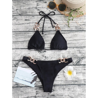 Bikini & Beachwear Women's Ultra Thin Elastic Thong Bikini Set Side Tie Sexy Solid Color Swimsuit Bandage Style Brazilian 2124