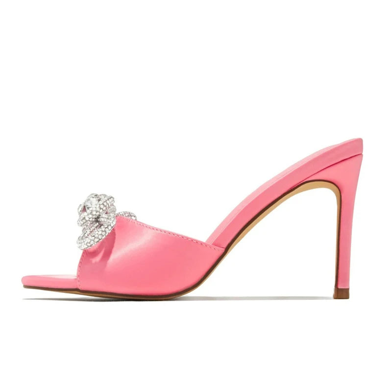 Chaussures à talons aiguilles fines pour femmes taille 45, diamants et nœud, talons hauts et fins, sandales de soirée, mules d'extérieur, escarpins de fête