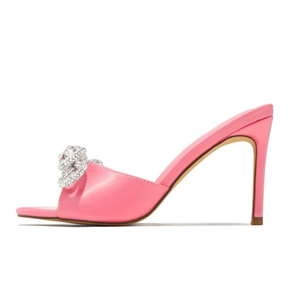 Chaussures à talons aiguilles fines pour femmes taille 45, diamants et nœud, talons hauts et fins, sandales de soirée, mules d'extérieur, escarpins de fête