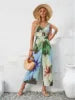 Nouvelle Tendance Mode Été Robe-Pantalon Halter Casual et Élégante Combinaison Imprimée Col V Halter Creuse à Jambes Larges