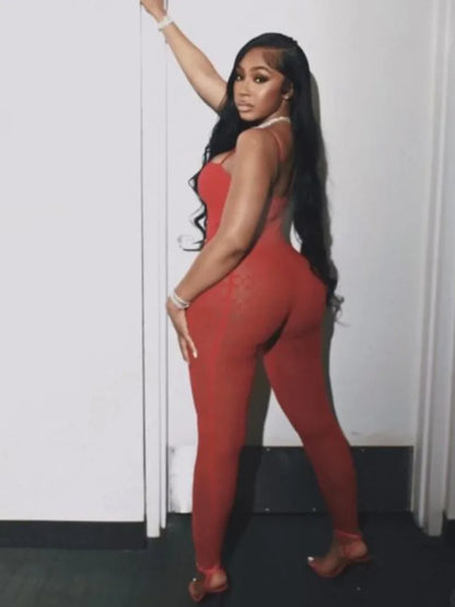 KSH7982 New Sexy Club Evening Fashion Strapless Tight and Slightly Transparent Jumpsuit Pants