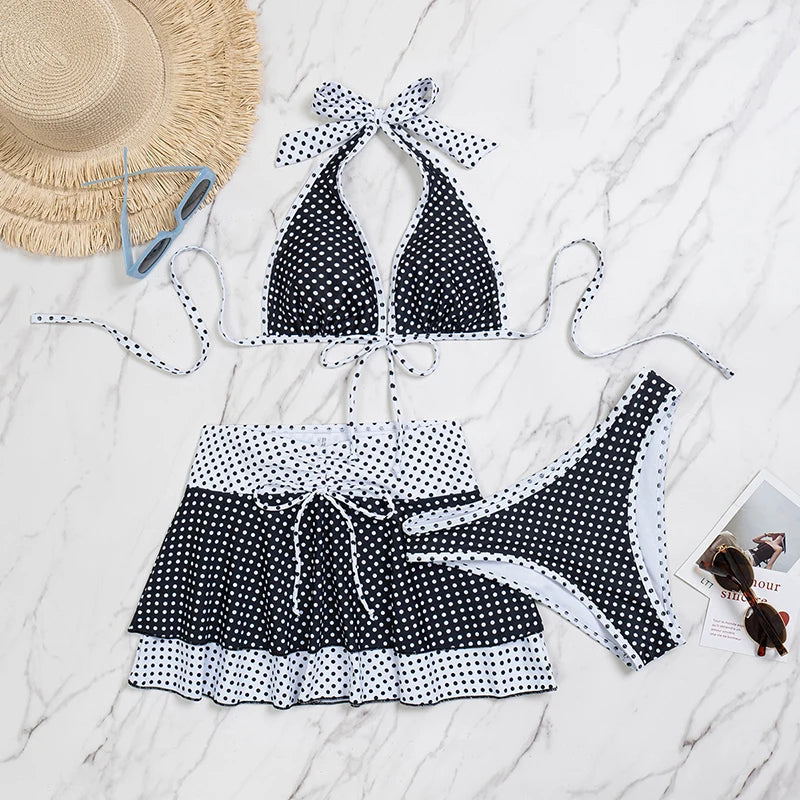 PASUXI Vente en gros Trois pièces Impression Crème solaire Maillot de bain Femmes Maillots de bain Bikini avec Cache-maillot